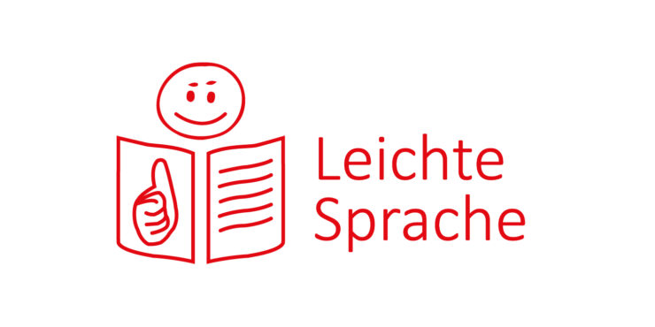 Das Leichte Sprache-Symbol - Kopf mit Buch und Daumen nach oben, daneben steht geschrieben: Leichte Sprache